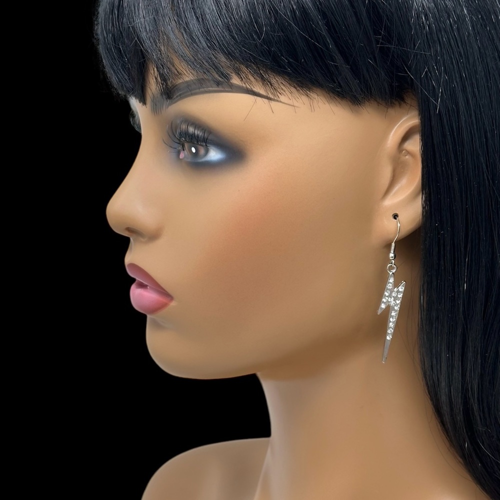 🌼Lightning Bolt Rhinestone Dangle Earrings - Picture 3 of 3